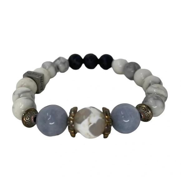 LavHa Bracelet Essential Oil Diffusing Lava Rock Beaded Blue White Marble - Picture 2 of 5